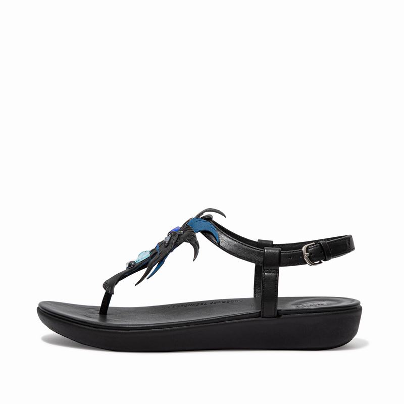 FitFlop Tia Leder Schwarz - FitFlop Backstrap Sandalen Damen Sale [UEDB-94576]